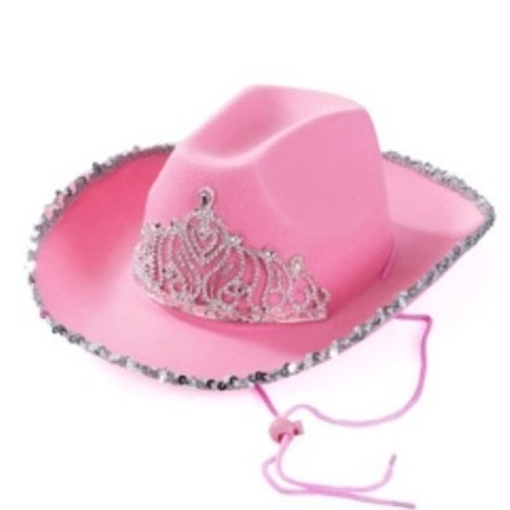 Funny Party Hats Pink Cowgirl Hat with Rhinestone Tiara Sequin Trim f-am245A NEW